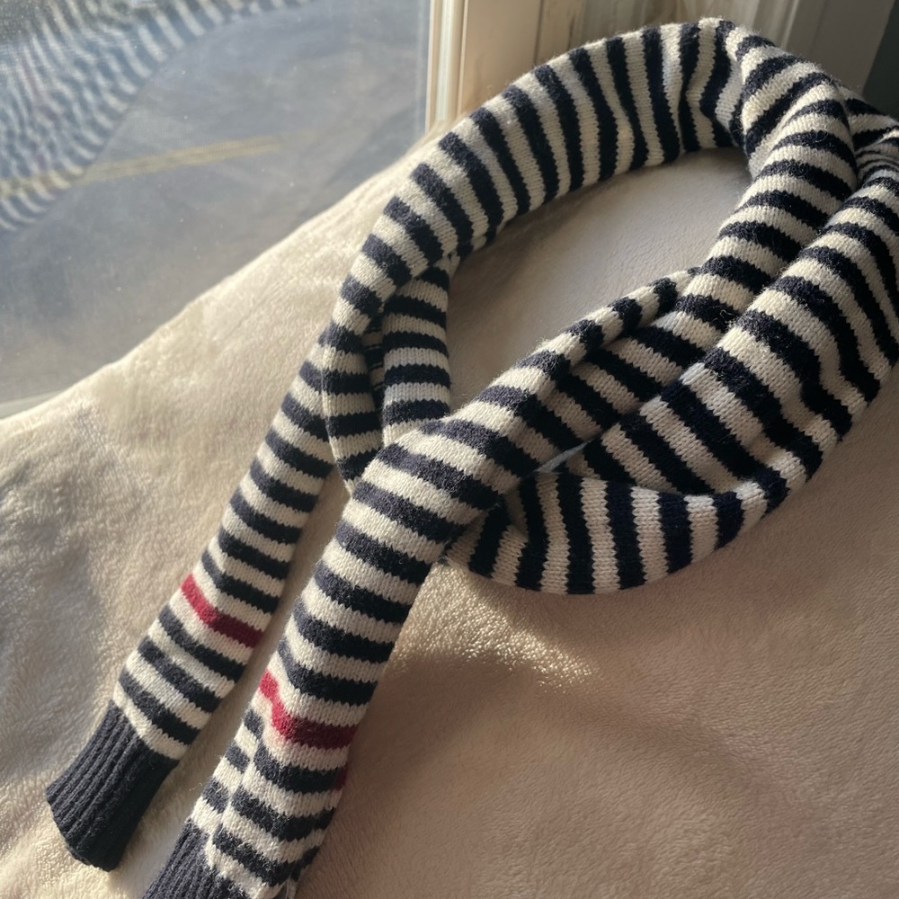 Jacadi Scarf: navy stripes w two red stripes